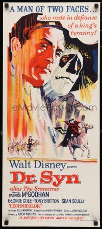 1y751 DR. SYN ALIAS THE SCARECROW Aust daybill '62 Disney, different art of McGoohan as scarecrow!