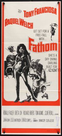 1y754 FATHOM Aust daybill '67 art of sexy nearly-naked Raquel Welch in parachute harness!