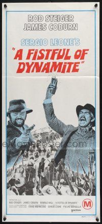 1y757 FISTFUL OF DYNAMITE Aust daybill '72 Sergio Leone, art of Rod Steiger & Coburn!