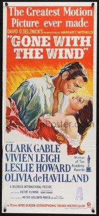 1y769 GONE WITH THE WIND Aust daybill R68 Clark Gable, Vivien Leigh, Terpning art!