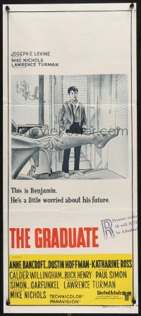 1y771 GRADUATE Aust daybill '68 classic image of Dustin Hoffman & Anne Bancroft's sexy leg!