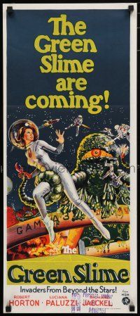 1y773 GREEN SLIME Aust daybill '68 classic sci-fi cheese, great art of sexy astronaut & monster!