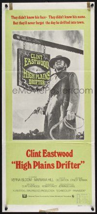 1y776 HIGH PLAINS DRIFTER Aust daybill '73 classic art of Clint Eastwood holding gun & whip!