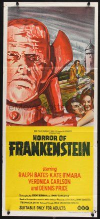 1y778 HORROR OF FRANKENSTEIN Aust daybill '71 Hammer horror, close up art of monster with axe!