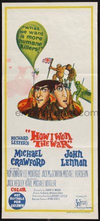 1y781 HOW I WON THE WAR Aust daybill '68 wacky art of John Lennon & Michael Crawford on helmet!