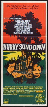 1y786 HURRY SUNDOWN Aust daybill '67 Michael Caine, Jane Fonda, cool artwork!