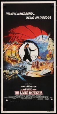 1y808 LIVING DAYLIGHTS Aust daybill '87 Timothy Dalton as James Bond, cool Bysouth art montage!