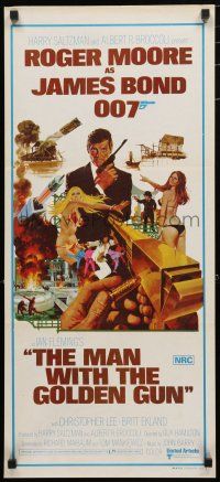 1y819 MAN WITH THE GOLDEN GUN Aust daybill '74 art of Roger Moore as James Bond by McGinnis!
