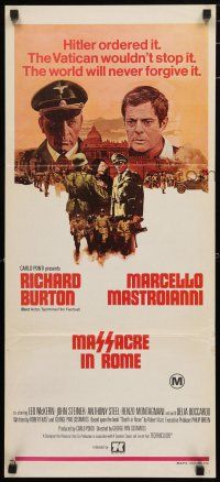 1y823 MASSACRE IN ROME Aust daybill '73 Rappresaglia, Richard Burton & Marcello Mastroianni!
