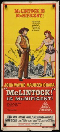 1y825 McLINTOCK Aust daybill '63 great artwork of John Wayne & sexy Maureen O'Hara!