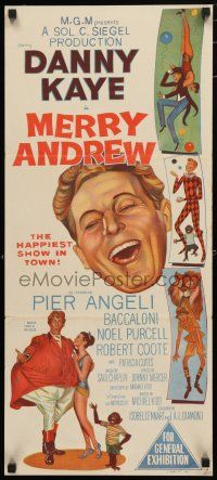 1y826 MERRY ANDREW Aust daybill '58 art of laughing Danny Kaye, Pier Angeli & Angelina the chimp!
