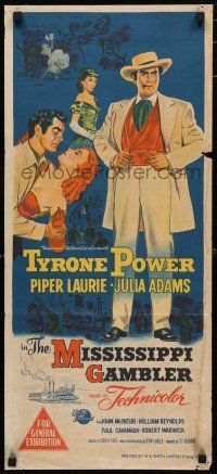 1y830 MISSISSIPPI GAMBLER Aust daybill '53 different artwork of Tyrone Power, Piper Laurie!