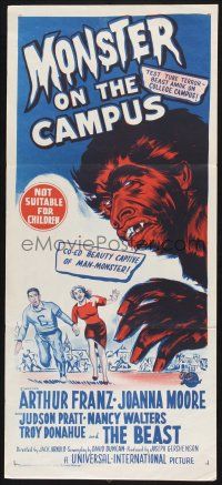 1y834 MONSTER ON THE CAMPUS Aust daybill '58 Jack Arnold, artwork of beast amok at college!