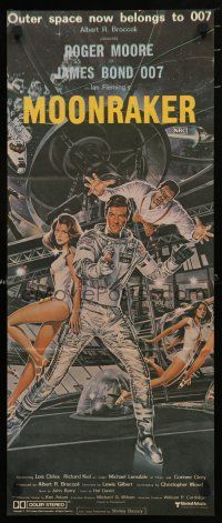 1y835 MOONRAKER Aust daybill '79 art of Roger Moore as James Bond & sexy Lois Chiles by Goozee!