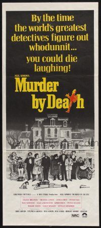 1y841 MURDER BY DEATH Aust daybill '76 great Addams art of cast by dead body & spooky house!