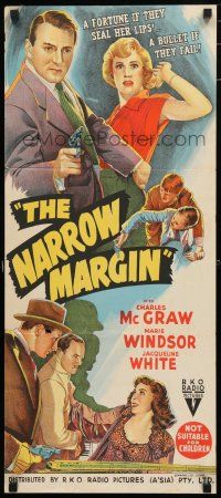 1y848 NARROW MARGIN Aust daybill '52 Richard Fleischer classic film noir, Marie Windsor!