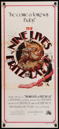 1y857 NINE LIVES OF FRITZ THE CAT Aust daybill '74 AIP, Robert Crumb, art of smoking feline!