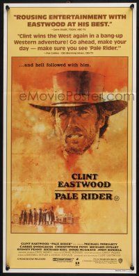 1y869 PALE RIDER Aust daybill '85 great artwork of cowboy Clint Eastwood by C. Michael Dudash!