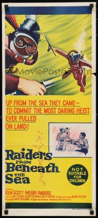 1y884 RAIDERS FROM BENEATH THE SEA Aust daybill '65 scuba divers rise from sea to commit heist!