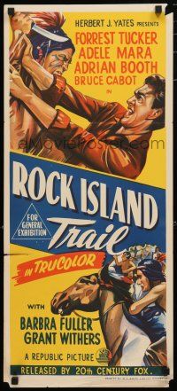 1y892 ROCK ISLAND TRAIL Aust daybill '50 art of Forrest Tucker vs Native Americans!
