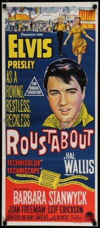 1y900 ROUSTABOUT Aust daybill '64 different artwork of roving, restless, reckless Elvis Presley!