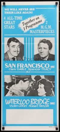 1y902 SAN FRANCISCO/WATERLOO BRIDGE Aust daybill '70s Clark Gable, Spencer Tracy, Vivien Leigh!