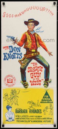 1y914 SHAKIEST GUN IN THE WEST Aust daybill '68 full-length hand litho of wacky Don Knotts!