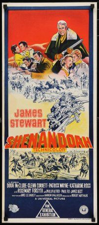 1y917 SHENANDOAH Aust daybill '65 great hand litho of James Stewart in the Civil War!