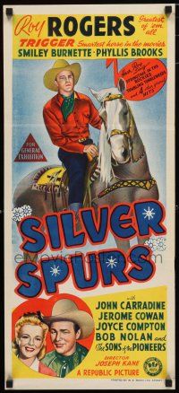 1y925 SILVER SPURS Aust daybill '43 art of Roy Rogers close up & riding Trigger!