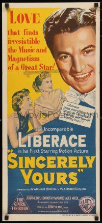 1y926 SINCERELY YOURS Aust daybill '55 hand litho art of women swooning over pianist Liberace!