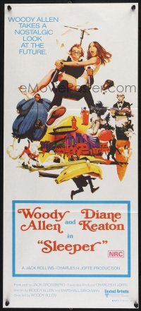 1y930 SLEEPER Aust daybill '74 Woody Allen, Diane Keaton, wacky sci-fi comedy art by McGinnis!