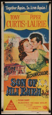 1y936 SON OF ALI BABA Aust daybill '52 hand litho art of Tony Curtis & sexy Piper Laurie!
