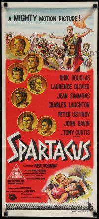 1y940 SPARTACUS Aust daybill '60 classic Stanley Kubrick & Kirk Douglas epic, cool coin art!