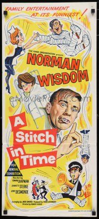 1y943 STITCH IN TIME Aust daybill '63 Norman Wisdom, Edward Chapman, wacky different art!