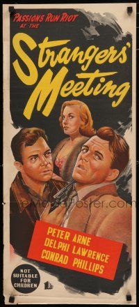 1y944 STRANGERS' MEETING Aust daybill '57 Peter Arne, Delphi Lawrence, passions run riot!