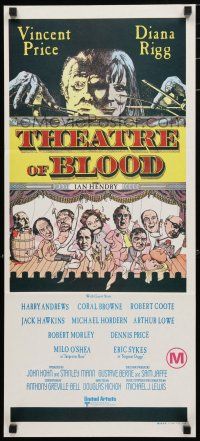 1y956 THEATRE OF BLOOD Aust daybill '73 great art of puppet masters Vincent Price & Diana Rigg!