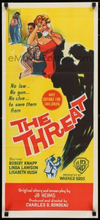 1y962 THREAT Aust daybill '60 Robert Knapp, Linda Lawson, Mary Castle, crime thriller!