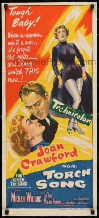 1y970 TORCH SONG Aust daybill '53 art of tough baby Joan Crawford, a wonderful love story!