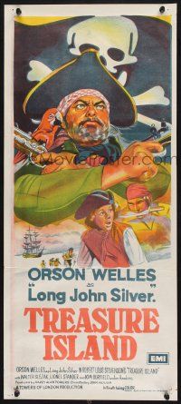 1y972 TREASURE ISLAND Aust daybill '72 great art of Orson Welles as pirate Long John Silver!