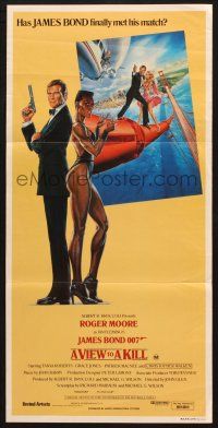 1y981 VIEW TO A KILL Aust daybill '85 art of Roger Moore James Bond & Grace Jones by Goozee!