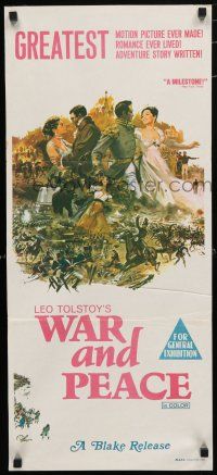 1y984 WAR & PEACE Aust daybill '67 Ludmila Savelyeva, Sergei Bondarchuk, Leo Tolstoy epic!