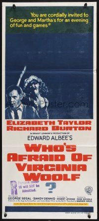 1y986 WHO'S AFRAID OF VIRGINIA WOOLF DS Aust daybill '66 Elizabeth Taylor, Richard Burton, Nichols!