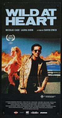 1y987 WILD AT HEART Aust daybill '90 David Lynch, cool image of Nicolas Cage & Laura Dern!