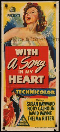 1y988 WITH A SONG IN MY HEART Aust daybill '52 art of elegant Susan Hayward as singer Jane Froman!