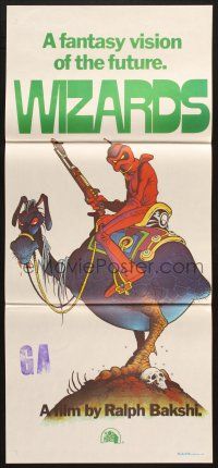 1y990 WIZARDS Aust daybill '77 Ralph Bakshi directed, cool fantasy art by William Stout!