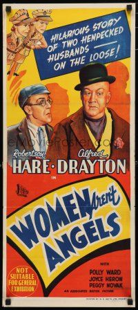 1y993 WOMEN AREN'T ANGELS Aust daybill '43 Robertson Hare, Alfred Drayton, wacky artwork!