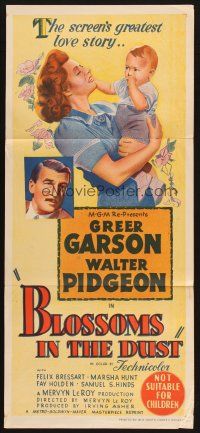 1y710 BLOSSOMS IN THE DUST Aust daybill R50s art of Greer Garson w/baby + close up Walter Pidgeon!