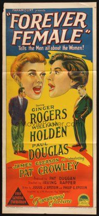 1y760 FOREVER FEMALE Aust daybill '54 Richardson Studio art of Ginger Rogers, William Holden!