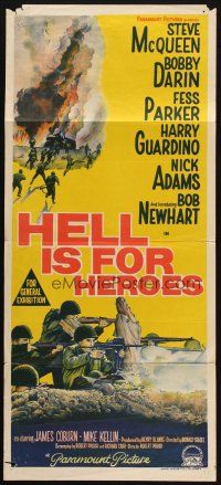 1y775 HELL IS FOR HEROES Aust daybill '62 Steve McQueen, Bob Newhart, Fess Parker, Bobby Darin