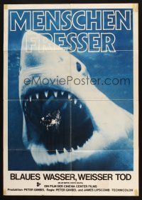 1y298 BLUE WATER, WHITE DEATH German '71 stunning image of huge great white shark with open mouth!